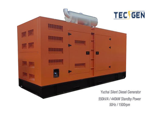 Soundproof 440kW Standby Yuchai Genset Powered By Diesel Engine For Building Power